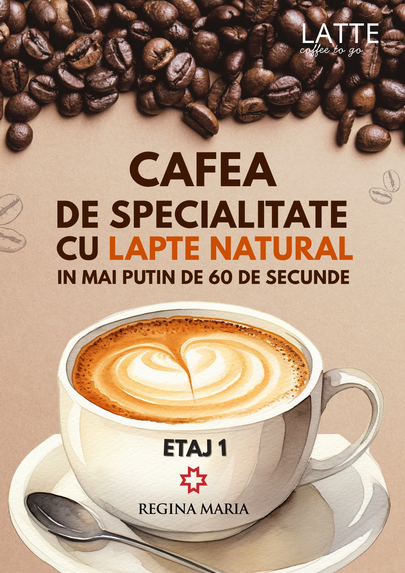 Afișul creat pentru Latte Coffee To Go — cafea de specialitate cu lapte natural